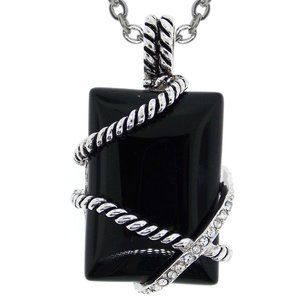 2PCS-BLACK ONYX NATURAL STONE PENDANT NECKLACE AND MATCHING RING